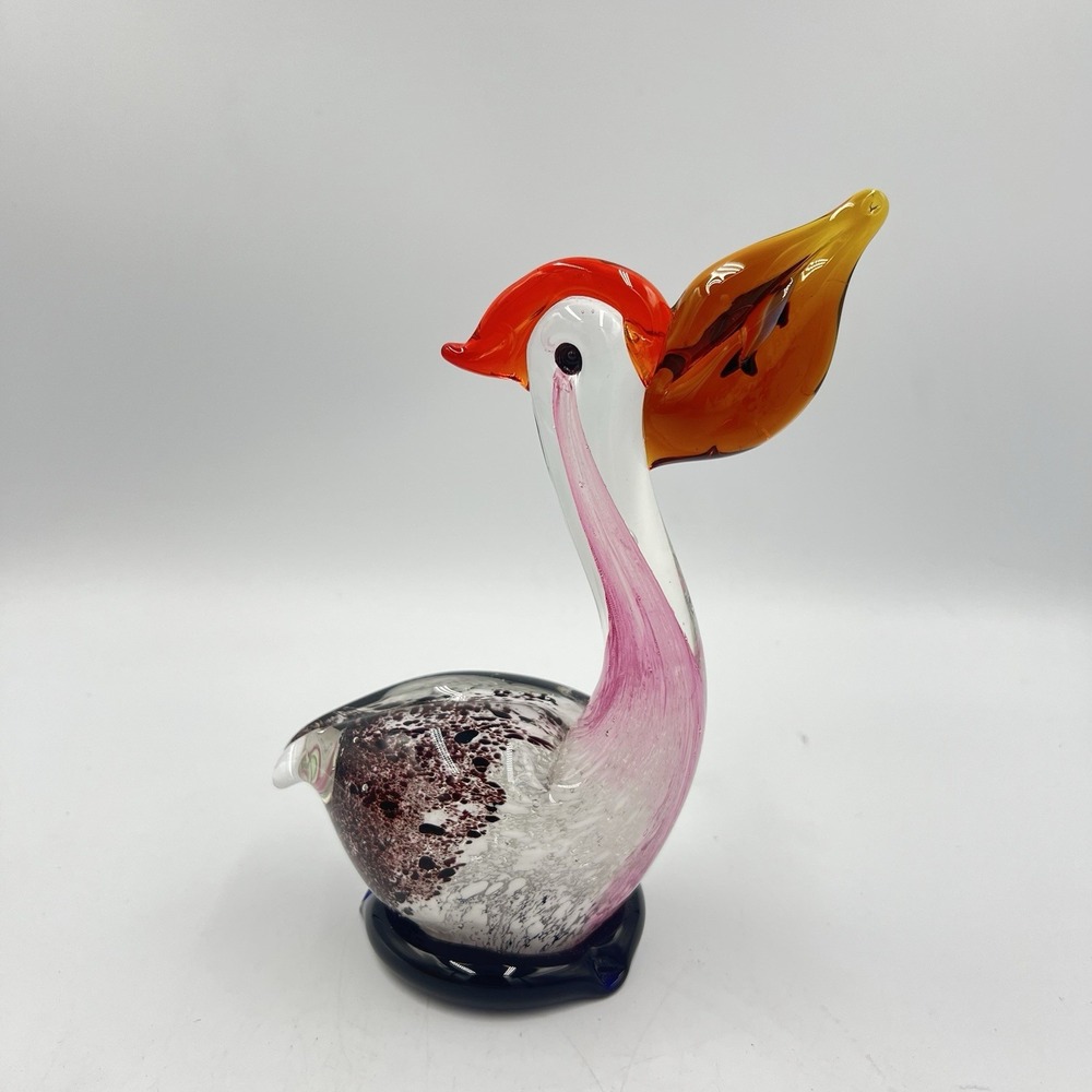 VTG 7" Murano Art Glass Pelican Figurine‎ with Fish in the Mouth | Hand Blown